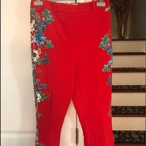 Zara Red Cropped Pants with Ornate Design